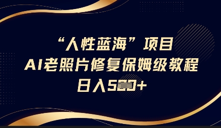 人的本性瀚海AI老照片翻新新项目家庭保姆级实例教程，长期性回购，轻轻松松日入5张-中创网_专注互联网创业,项目资源整合-心诚资源网
