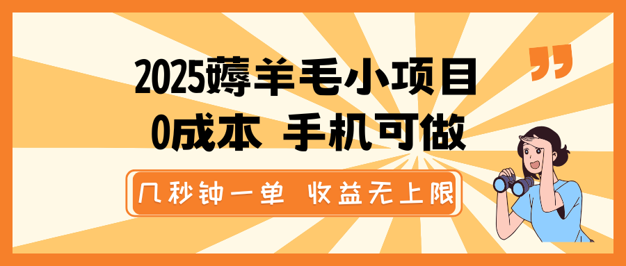 2025撸羊毛小程序，0成本费 手机能做，几秒一单，盈利无限制-中创网_专注互联网创业,项目资源整合-心诚资源网