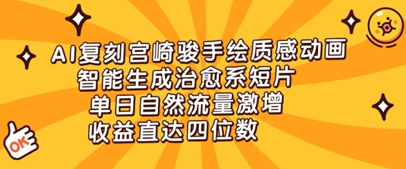 AI还原宫崎骏动漫手绘画层次感动漫，智能化形成治愈系动漫短视频，单日自然搜索流量猛增，盈利直通四位数-中创网_专注互联网创业,项目资源整合-心诚资源网