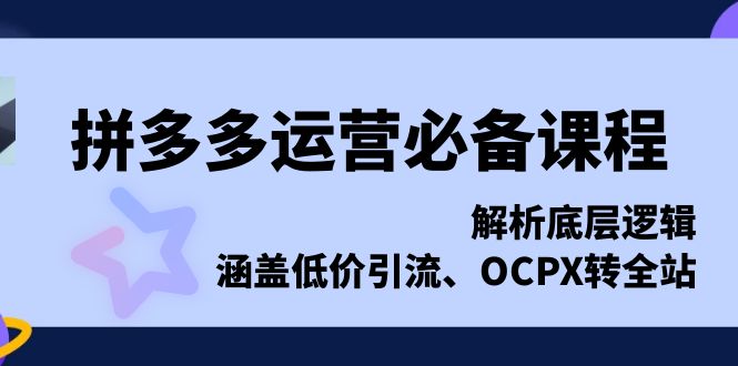 （13700期）拼多多运营必备课程，解析底层逻辑，涵盖低价引流、OCPX转全站-中创网_专注互联网创业,项目资源整合-心诚资源网