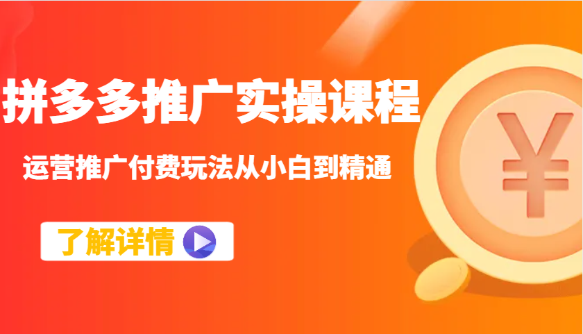 拼多多推广实操课程：运营推广付费玩法从小白到精通-中创网_专注互联网创业,项目资源整合-心诚资源网