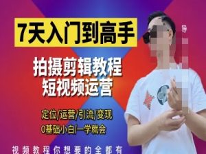 7天入门到大神,短视频剪辑运营高手课,精准定位 经营 引|流 转现,0基本新手一学就会-中创网_专注互联网创业,项目资源整合-心诚资源网
