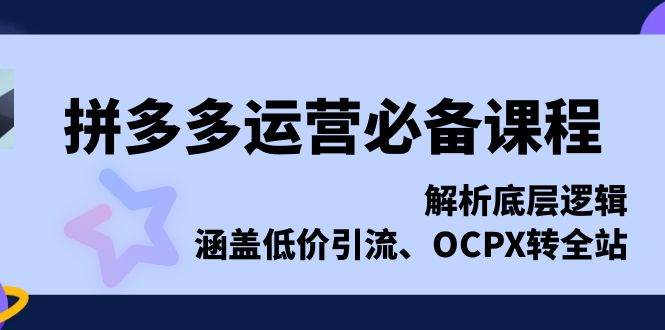 拼多多运营必不可少课程内容，分析底层思维，包含低价引流、OCPX转整站-中创网_专注互联网创业,项目资源整合-心诚资源网