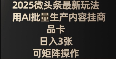 2025头条全新游戏玩法，用AI大批量生产具体内容挂产品卡，日入3张，可引流矩阵实际操作-中创网_专注互联网创业,项目资源整合-心诚资源网