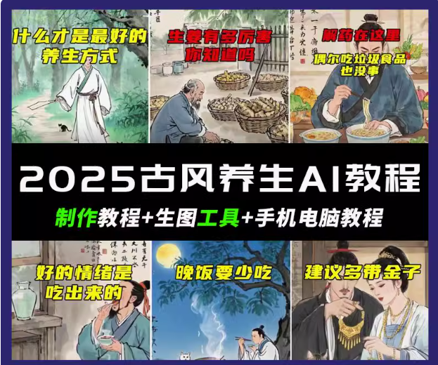 抖音视频AI唯美古风健康养生视频教学日入五张 轻轻松松增粉 10W-中创网_专注互联网创业,项目资源整合-心诚资源网