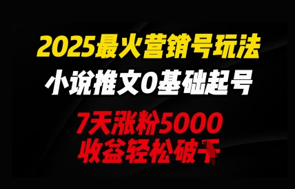 2025最红营销帐号游戏玩法：小说推文0基本养号，7天吸粉5000，盈利轻轻松松破k-中创网_专注互联网创业,项目资源整合-心诚资源网