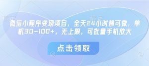 小程序转现新项目，24小时24钟头都可以做，单机版30-100 ，无限制，可大批量手机放大-中创网_专注互联网创业,项目资源整合-心诚资源网