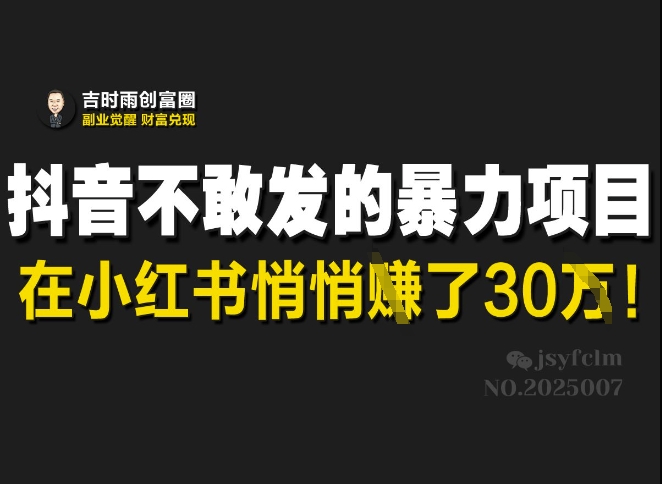 抖音视频害怕发出来的赚钱项目，在小红书悄悄的赚了30W-中创网_专注互联网创业,项目资源整合-心诚资源网
