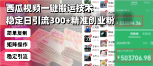 （13961期）西瓜视频一键搬运技术，稳定日引流300+精准创业粉，简单可复制给团队，…-中创网_专注互联网创业,项目资源整合-心诚资源网