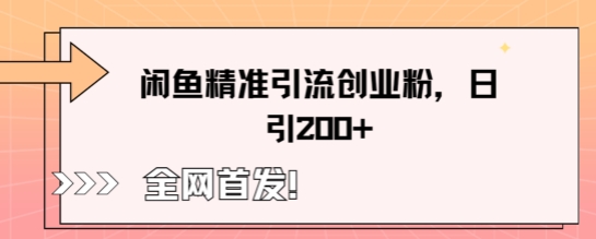 闲鱼平台精准引流方法自主创业粉，轻轻松松日引200-中创网_专注互联网创业,项目资源整合-心诚资源网