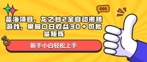 (13769期)蓝海项目,龙之谷2全自动搬砖游戏,单窗口日收益30+可批量矩阵-中创网_专注互联网创业,项目资源整合-心诚资源网