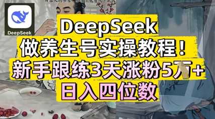 DeepSeek做健康养生号实际操作实例教程，初学者跟练3天增粉5W ，日入三位数-中创网_专注互联网创业,项目资源整合-心诚资源网