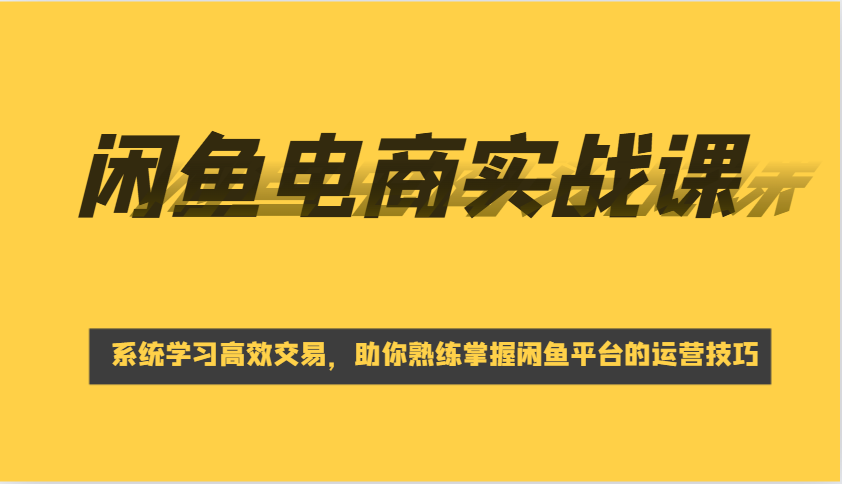 闲鱼平台电子商务实战演练课，系统的学习高效率买卖，帮助你灵活运用淘宝闲鱼的运营方法-中创网_专注互联网创业,项目资源整合-心诚资源网