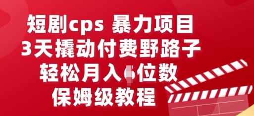 短剧剧本cps暴力行为新项目，3天撬起付钱歪门邪道，有些人悄悄月入五位数，家庭保姆级实例教程-中创网_专注互联网创业,项目资源整合-心诚资源网