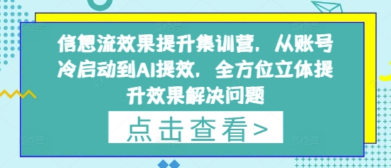 信息流广告实际效果提高训练营，从账户冷启到AI提质增效，全方位立体提高效果处理问题-中创网_专注互联网创业,项目资源整合-心诚资源网