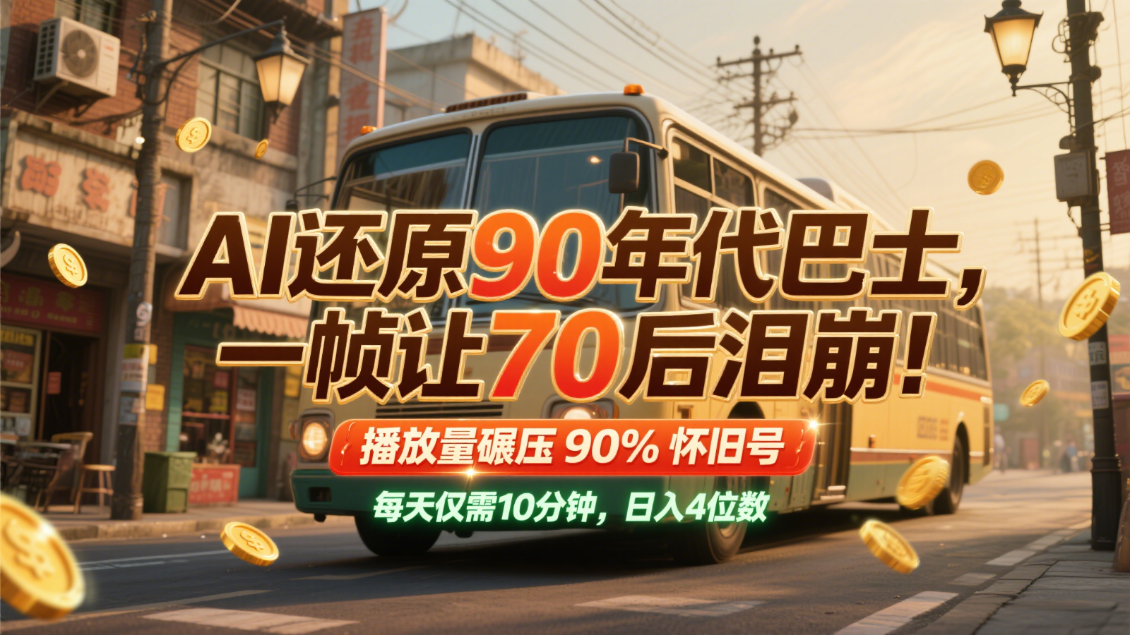 AI复原90时代大巴，一帧让70后泪奔！播放率辗压90%复古号，每日10min，日入4个数-中创网_专注互联网创业,项目资源整合-心诚资源网