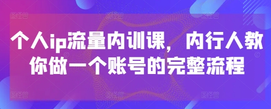 个人ip流量内训课，内行人教你做一个账号的完整流程-中创网_专注互联网创业,项目资源整合-心诚资源网