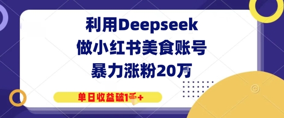 运用Deepseek做小红书美食账户，暴力行为增粉20W，单日盈利破1K-中创网_专注互联网创业,项目资源整合-心诚资源网