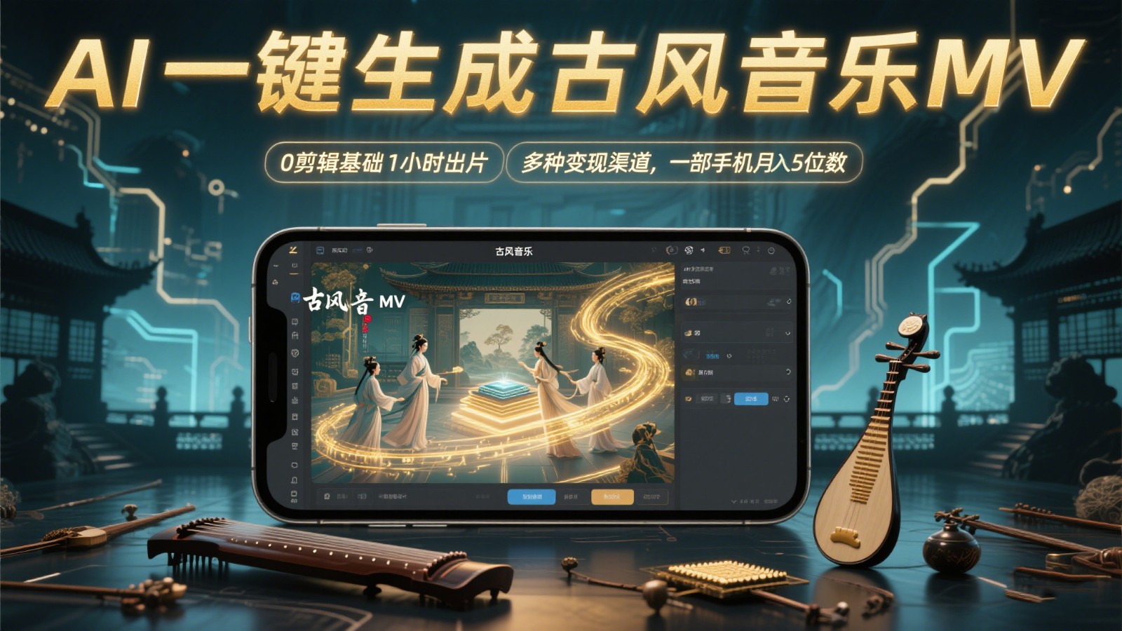 AI一键生成古风音乐MV，0视频剪辑基本1钟头出菲林，多种多样变现渠道，一部手机月入5个数-中创网_专注互联网创业,项目资源整合-心诚资源网