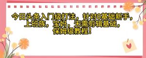 今日今日头条新手入门玩法，对于宝妈妈，工薪族，0基本新手家庭保姆级课程内容-中创网_专注互联网创业,项目资源整合-心诚资源网