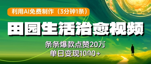 利用AI免费制作田园生活治愈视频，条条爆款点赞20W，单日变现几张-中创网_专注互联网创业,项目资源整合-心诚资源网