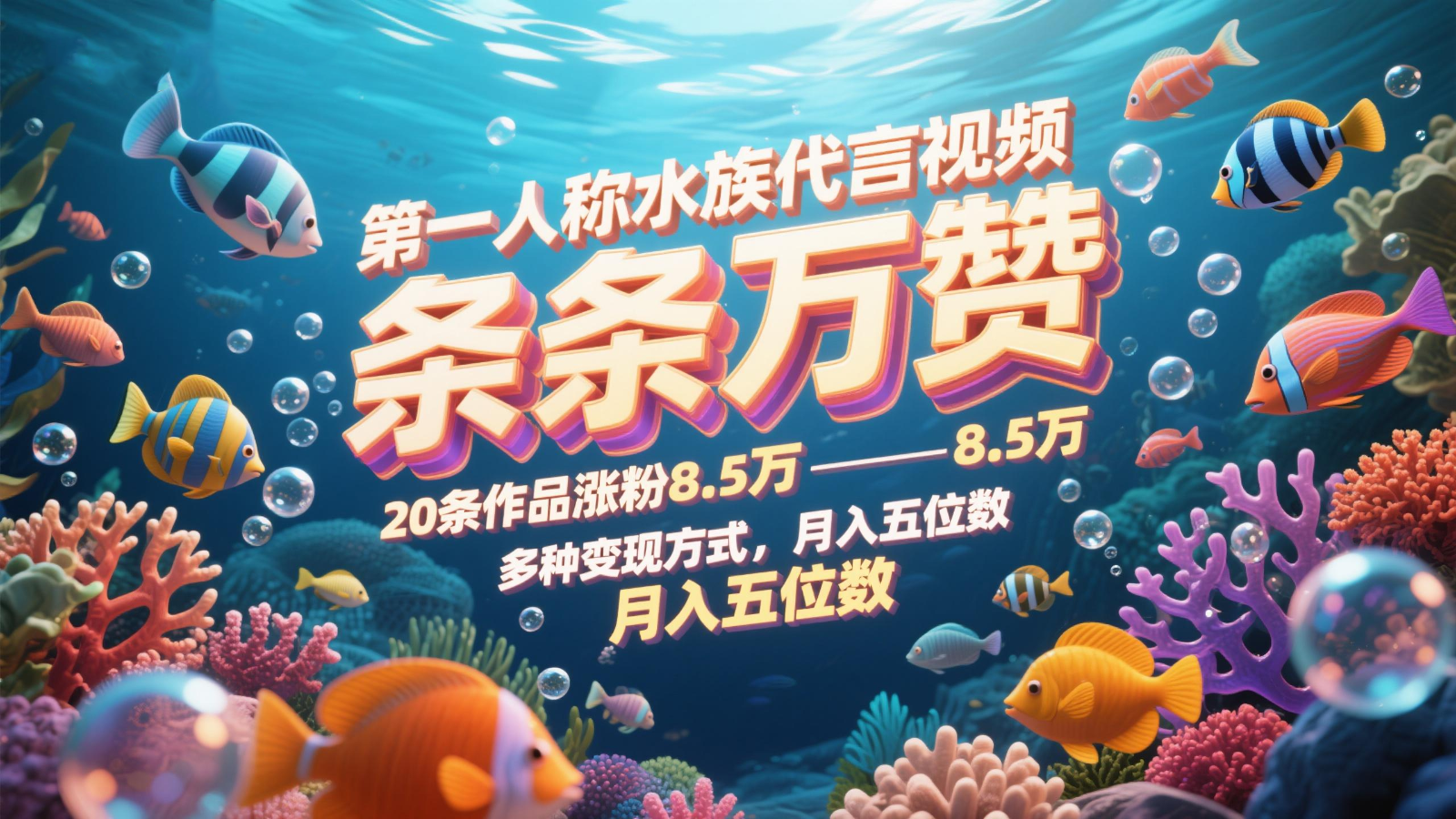 第一人称水族用品品牌代言短视频，一条条万赞，20条著作增粉8.5万，多种多样变现模式月，入五位数-中创网_专注互联网创业,项目资源整合-心诚资源网