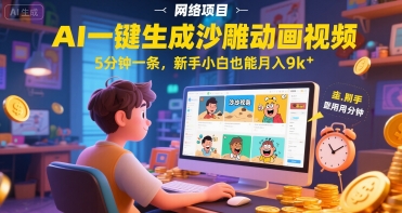 AI一件生成沙雕动画视频，5分钟一条，新手小白也能月入9k+-中创网_专注互联网创业,项目资源整合-心诚资源网