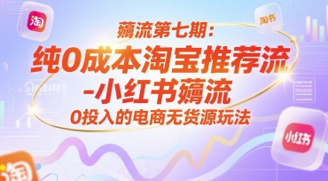 薅流第七期：纯0成本淘宝推荐流-小红书薅流最新版目，0投入的电商无货源玩法（附赠往期）-中创网_专注互联网创业,项目资源整合-心诚资源网