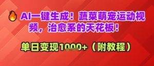 AI一键生成！蔬菜萌宠运动视频，治愈系的天花板！单日变现多张-中创网_专注互联网创业,项目资源整合-心诚资源网