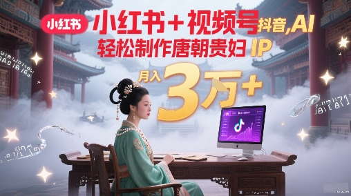 小红书+视频号+抖音，AI轻松制作唐朝贵妇IP，每天30分钟，轻松产出N条，月入3W+-中创网_专注互联网创业,项目资源整合-心诚资源网