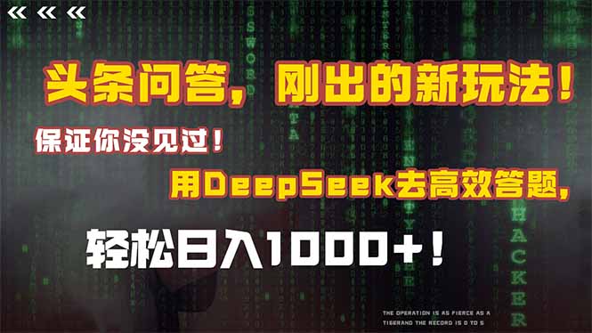 （14957期）头条问答，刚出来的新玩法！确保你没见过！融合Deepseek高效率解题，轻轻松松日…-中创网_专注互联网创业,项目资源整合-心诚资源网