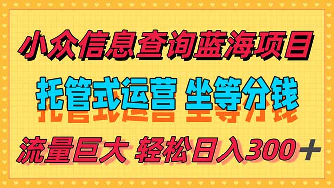 （15216期）稳定日入300＋，小众信息查询蓝海项目，全程懒人式托管，解放你的时间-中创网_专注互联网创业,项目资源整合-心诚资源网
