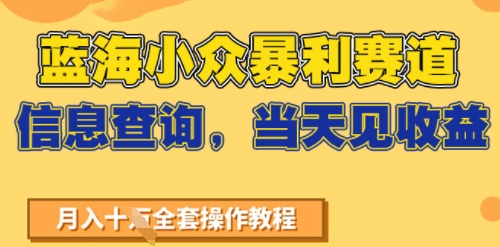 蓝海小众暴利赛道，信息查询，当天见收益，不讲玄学，7天搞了2W+-中创网_专注互联网创业,项目资源整合-心诚资源网