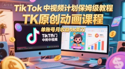TikTok中视频计划保姆级教程，TK原创动画课程，单账号月收益4k美刀-中创网_专注互联网创业,项目资源整合-心诚资源网