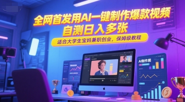全网首发用AI一键制作爆款视频，自测日入多张，适合大学生宝妈兼职创业，保姆级教程-中创网_专注互联网创业,项目资源整合-心诚资源网