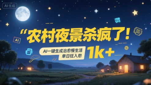 农村夜景杀疯了！AI一键生成治愈系慢生活，单日狂入1k+-中创网_专注互联网创业,项目资源整合-心诚资源网