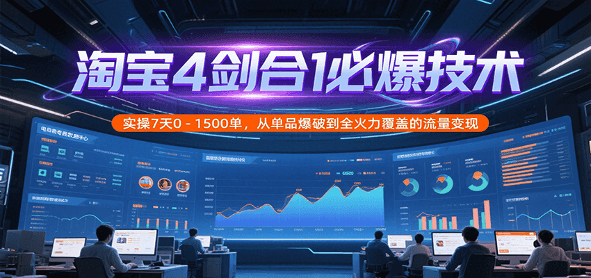 淘宝4剑合1必爆技术，实操7天0-1500单，从单品爆破到全火力覆盖的流量变现-中创网_专注互联网创业,项目资源整合-心诚资源网