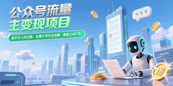 （15412期）公众号流量主变现项目，新手日入四位数，含爆文写作全攻略(更新25年7月)-中创网_专注互联网创业,项目资源整合-心诚资源网