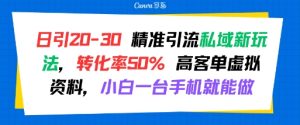 日引 20-30 精准引流私域新玩法，转化率50% 高客单虚拟资料，小白一台手机就能做-中创网_专注互联网创业,项目资源整合-心诚资源网
