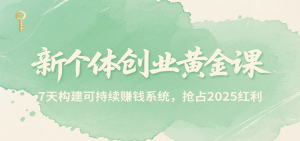 新个体创业黄金课,7天构建可持续赚钱系统,抢占2025红利-中创网_专注互联网创业,项目资源整合-心诚资源网