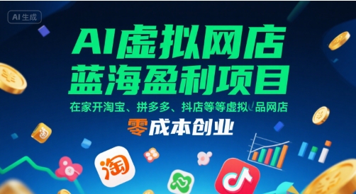 AI虚拟网店蓝海盈利项目，在家开淘宝、拼多多、抖店等虚拟品网店，零成本创业-中创网_专注互联网创业,项目资源整合-心诚资源网