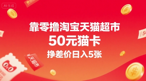 靠零撸淘宝天猫超市50元猫卡，挣差价日入5张-中创网_专注互联网创业,项目资源整合-心诚资源网