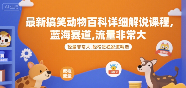 最新搞笑动物百科详细解说课程，蓝海赛道，流量非常大，轻松签独家进精选-中创网_专注互联网创业,项目资源整合-心诚资源网