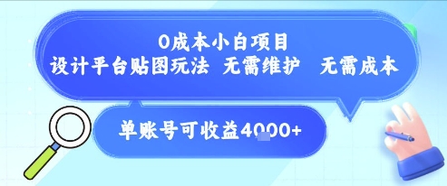 0成本小白项目，设计平台贴图玩法，无需维护，无需成本，单账号单月可产生收益4k+-中创网_专注互联网创业,项目资源整合-心诚资源网