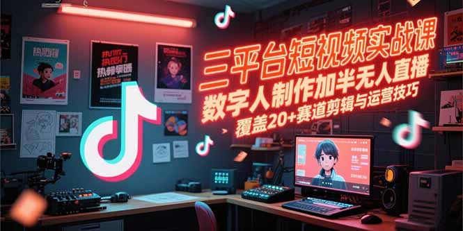 （15265期）三平台短视频实战课，数字人制作加半无人直播，覆盖20+赛道剪辑与运营技巧-中创网_专注互联网创业,项目资源整合-心诚资源网