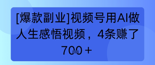 【爆款副业】视频号用 AI 做人生感悟视频，4 条挣了 7张+-中创网_专注互联网创业,项目资源整合-心诚资源网