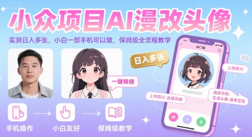 小众项目AI漫改头像，实测日入多张，小白一部手机可以做，保姆级全流程教学-中创网_专注互联网创业,项目资源整合-心诚资源网