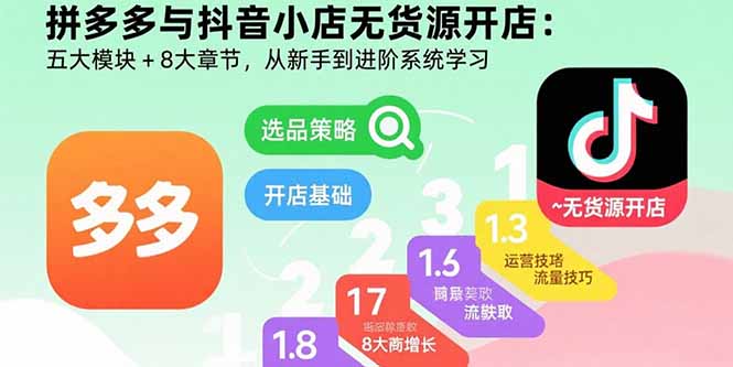（15805期）拼多多与抖音小店无货源开店：五大模块+8大章节，从新手到进阶系统学习-中创网_专注互联网创业,项目资源整合-心诚资源网