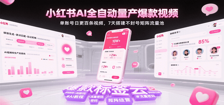 小红书AI全自动量产爆款视频，单账号日更百条视频，7天搭建不封号矩阵流量池-中创网_专注互联网创业,项目资源整合-心诚资源网