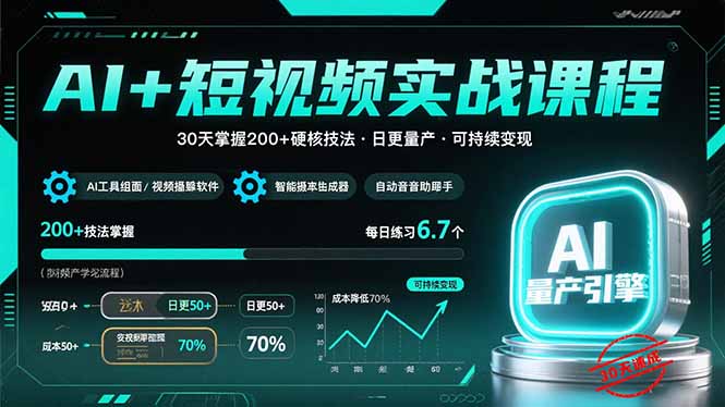 （15681期）AI+短视频实战课程：30天掌握200+硬核技法，实现日更量产可持续变现-中创网_专注互联网创业,项目资源整合-心诚资源网